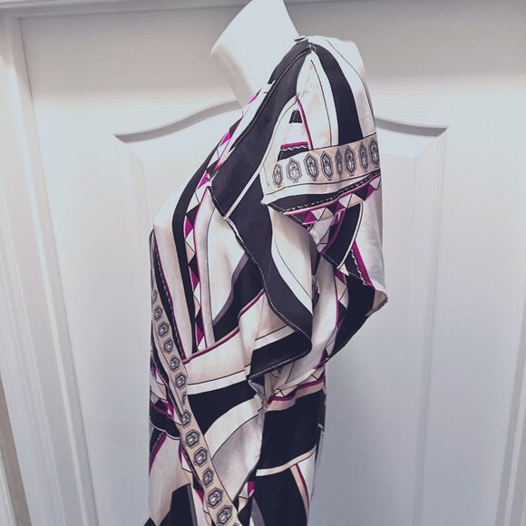 White House Black Market Silk Stretch Fitted Waist Cut Out Shoulder-Small-Short - Picture 3 of 15